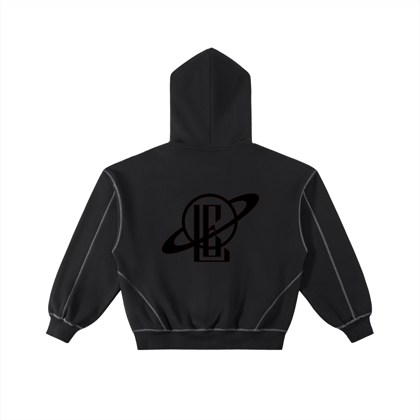 Contrast-Stitched Boxy Fleece Hoodie