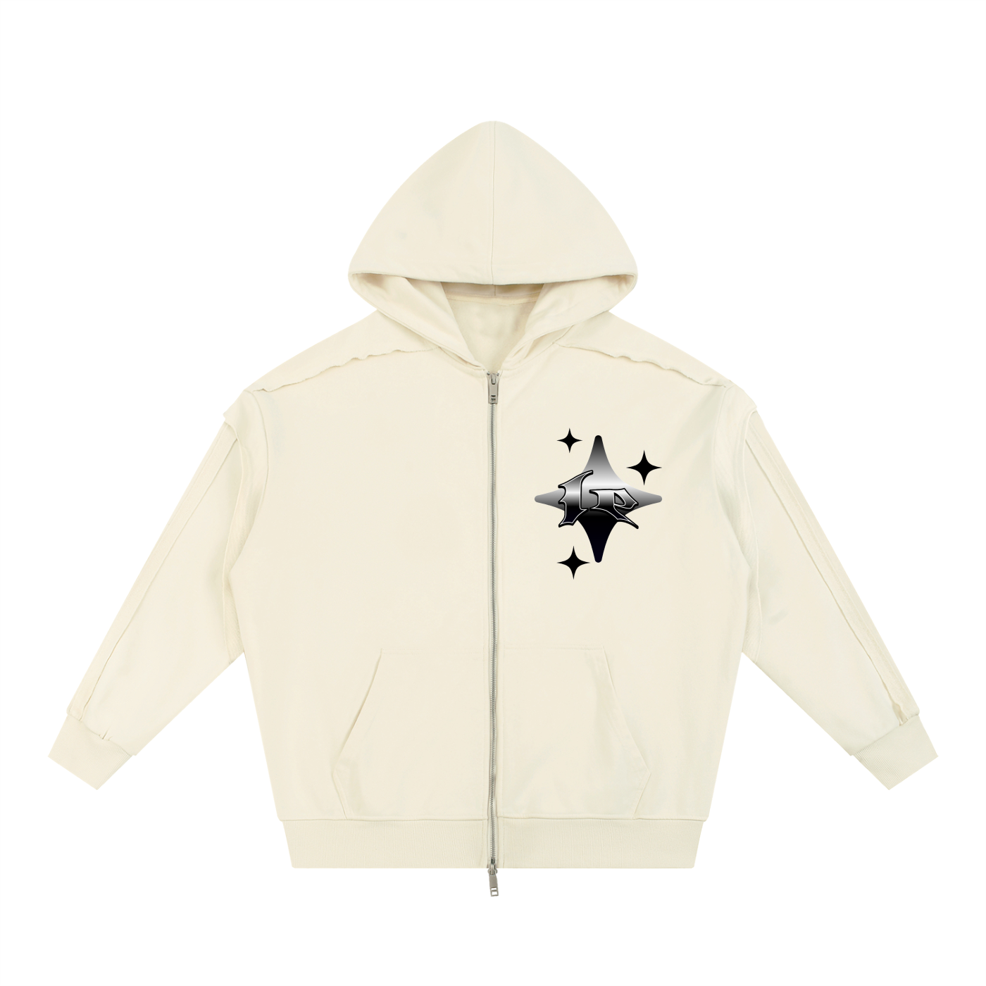 Contrast Tape Raw Edge Double Layered Zip Hoodie
