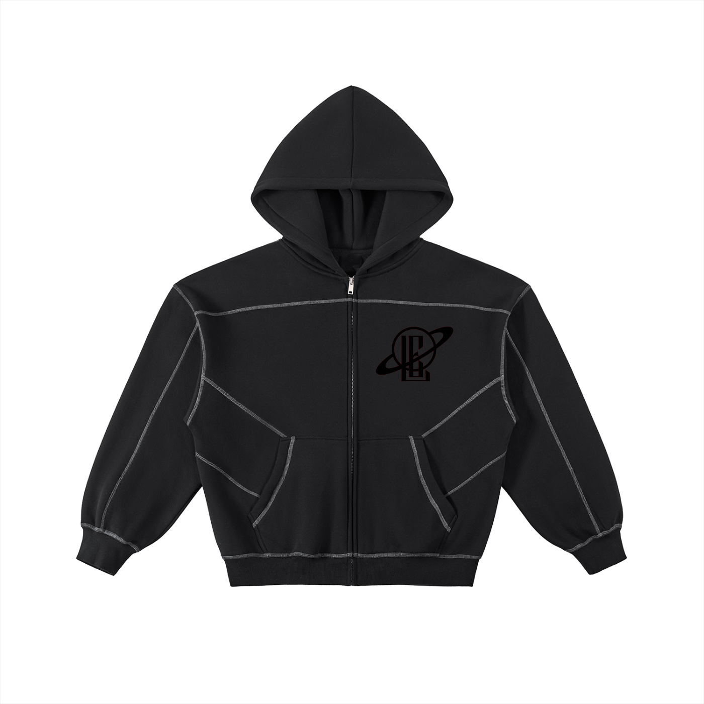 Contrast-Stitched Boxy Fleece Hoodie