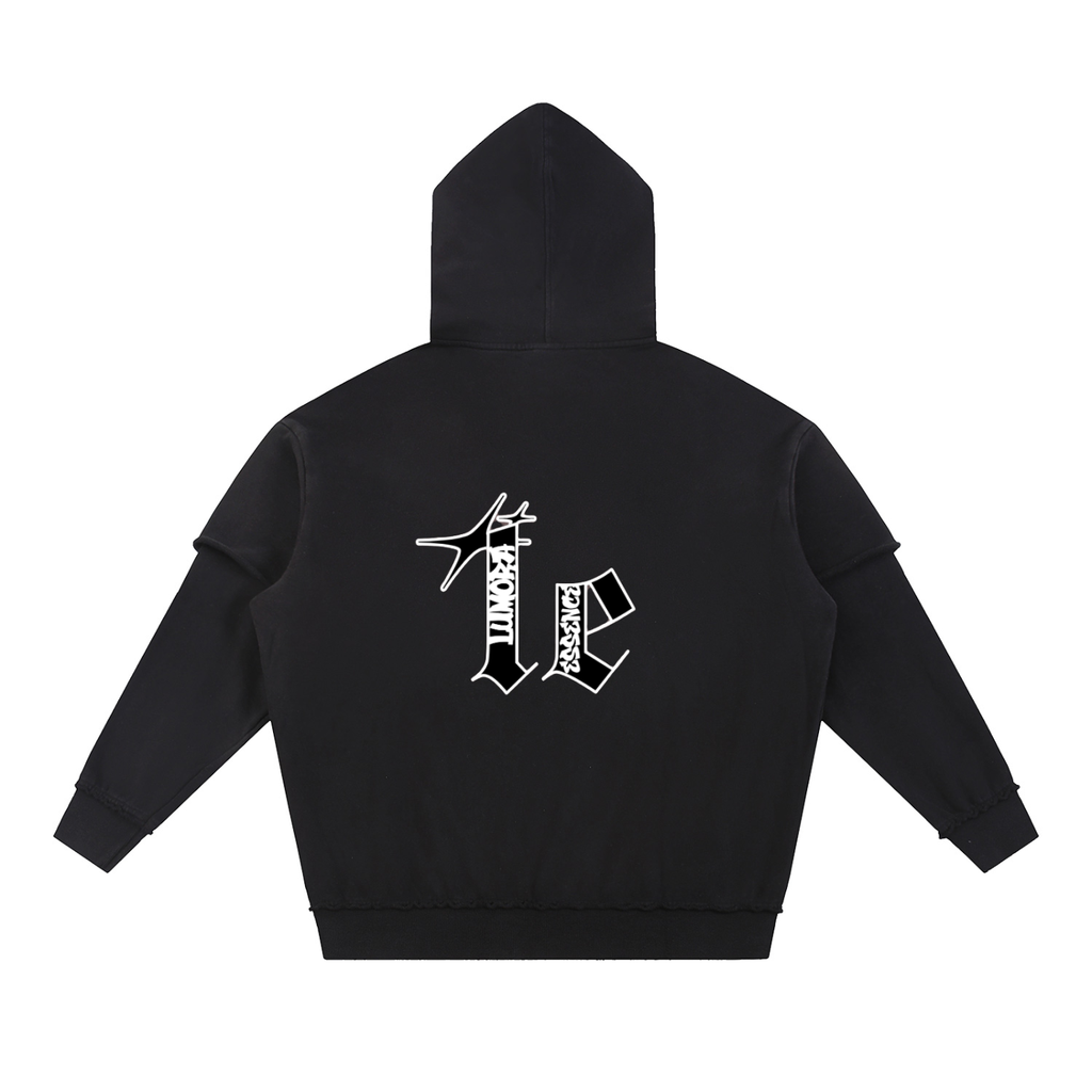 Snow Washed Raw Edge Double Layered Hoodie