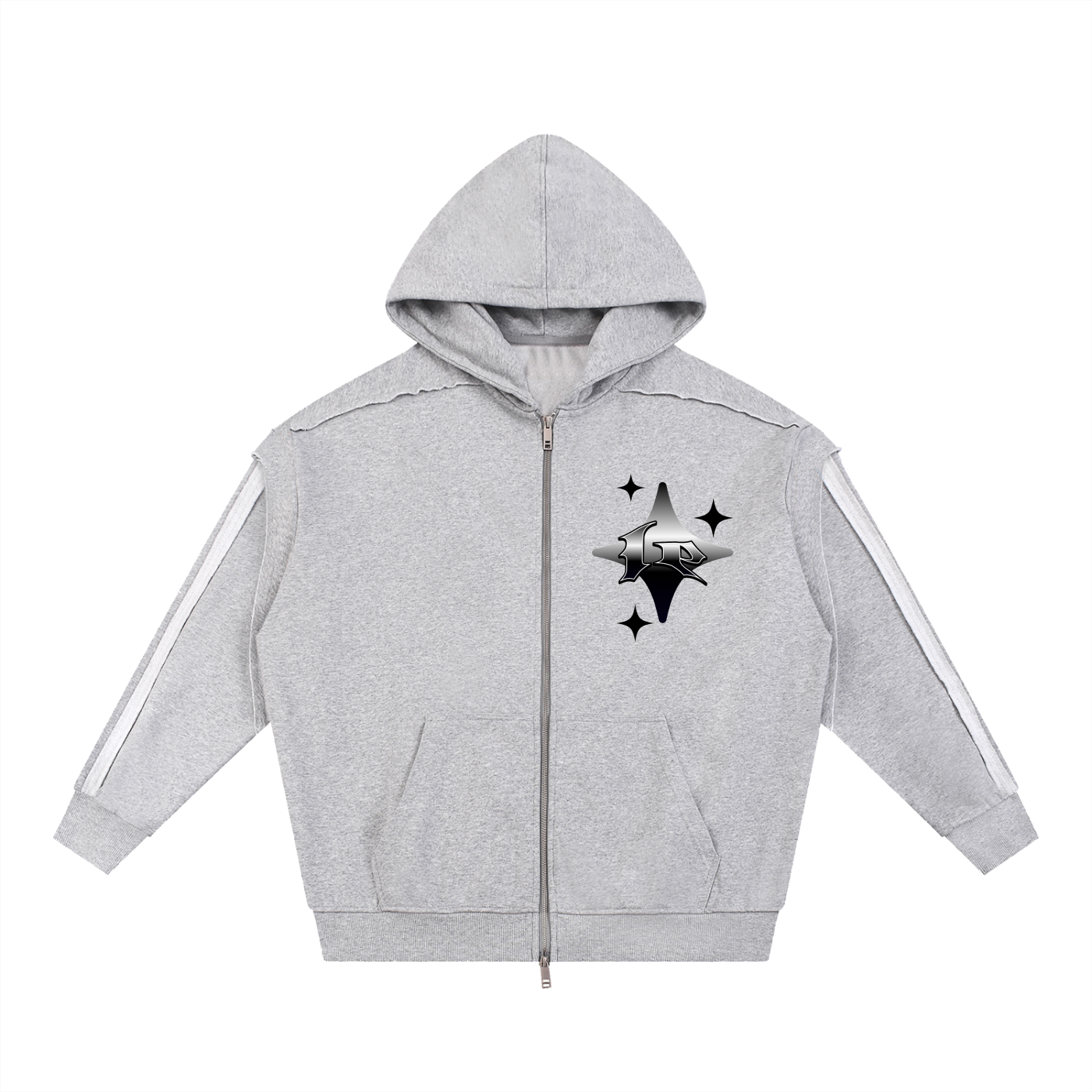 Contrast Tape Raw Edge Double Layered Zip Hoodie