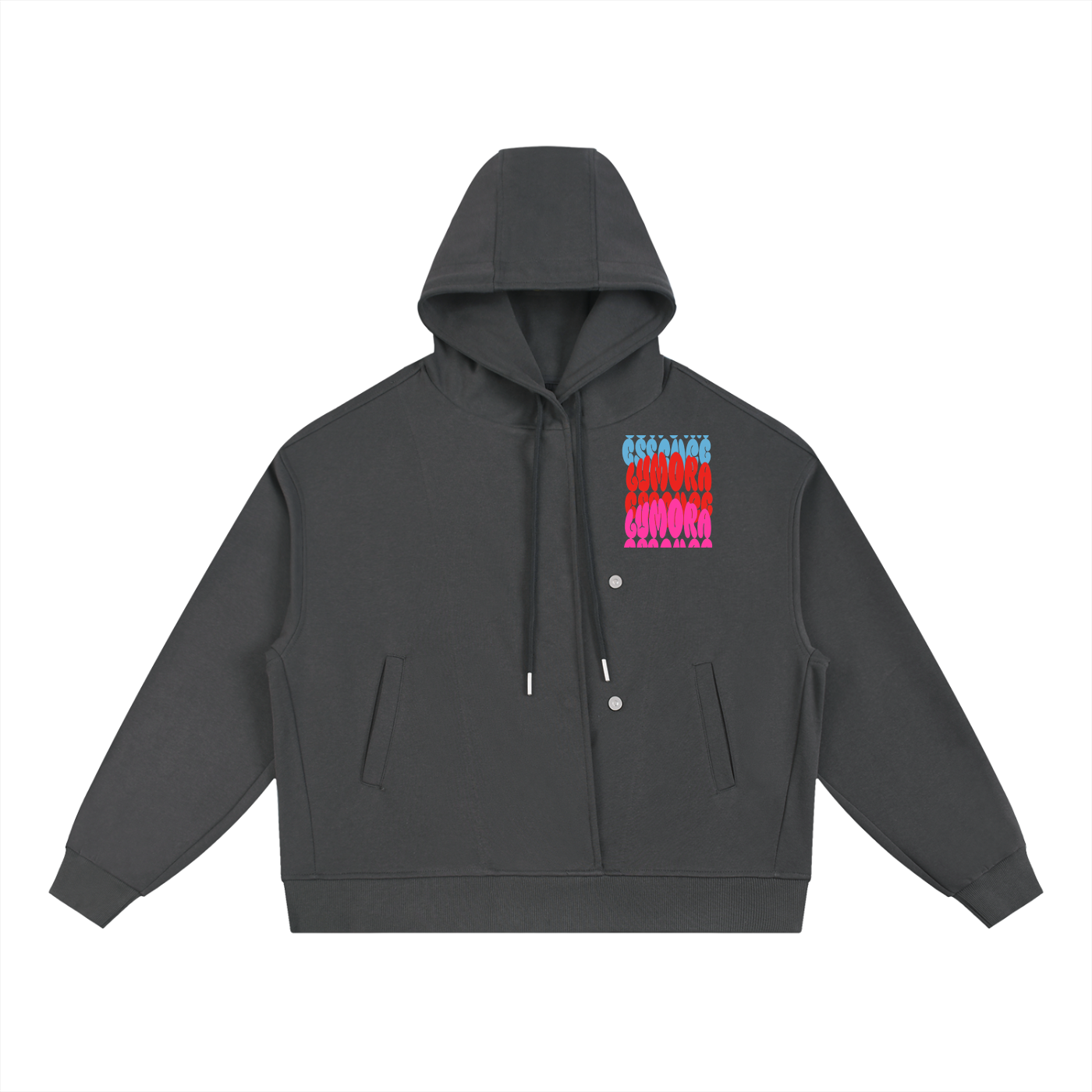 Boxy Button Placket Hoodie