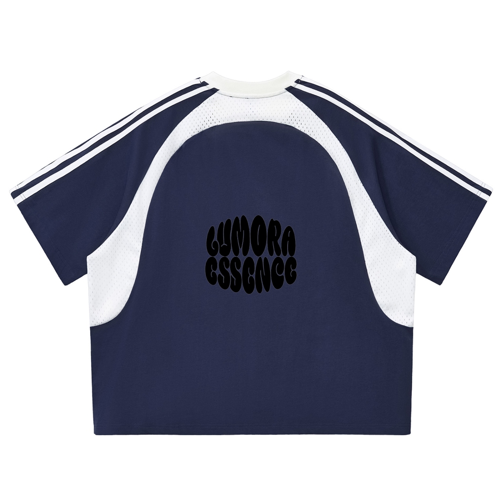 Contrast Stripes Panel Mesh T-shirt