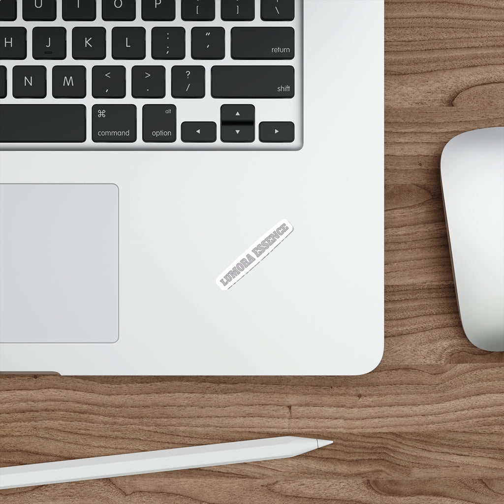 Die-Cut Sticker — "LUMORA ESSENCE" Logo Sticker, Minimal White Vinyl Decal for Laptops & Water Bottles