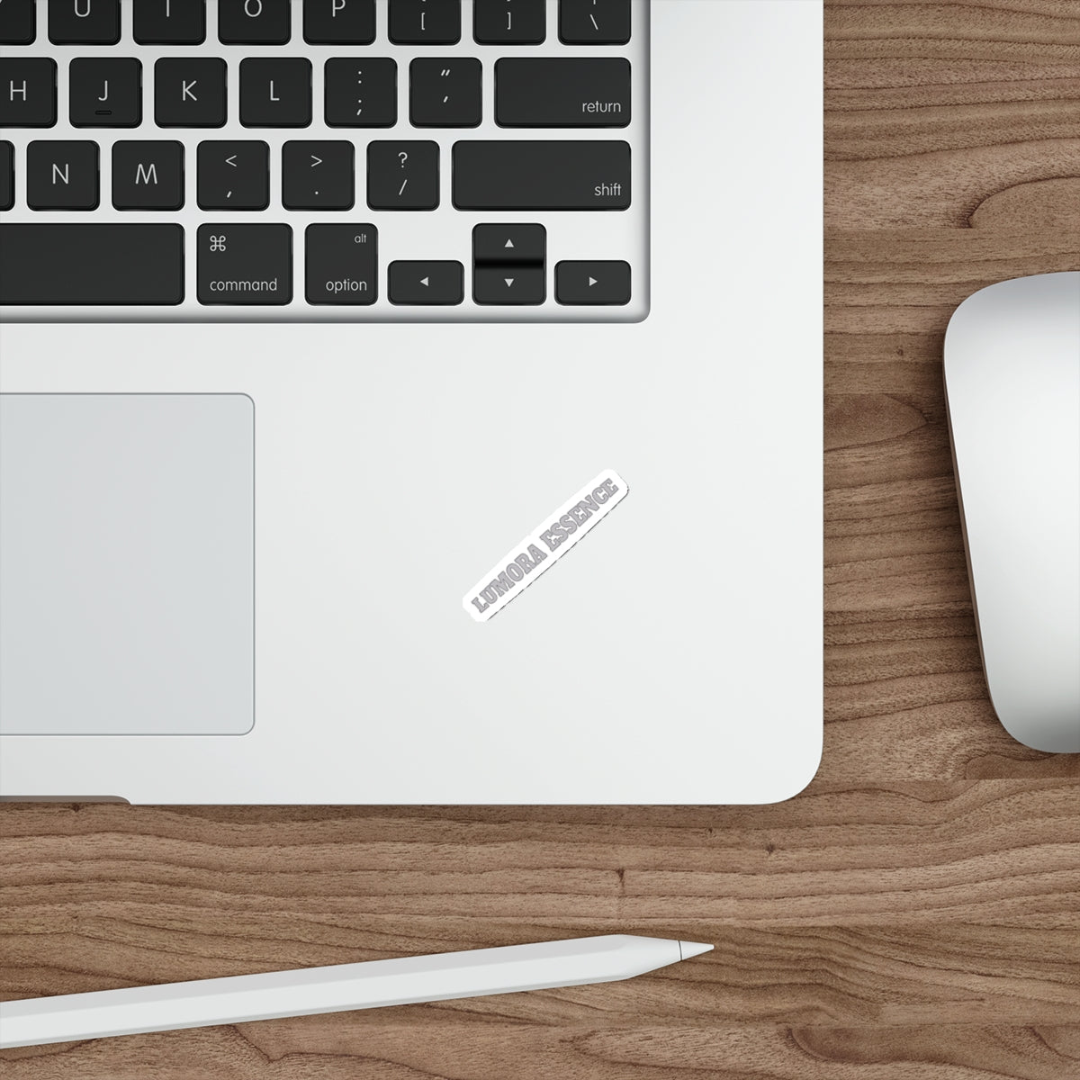 Die-Cut Sticker — "LUMORA ESSENCE" Logo Sticker, Minimal White Vinyl Decal for Laptops & Water Bottles