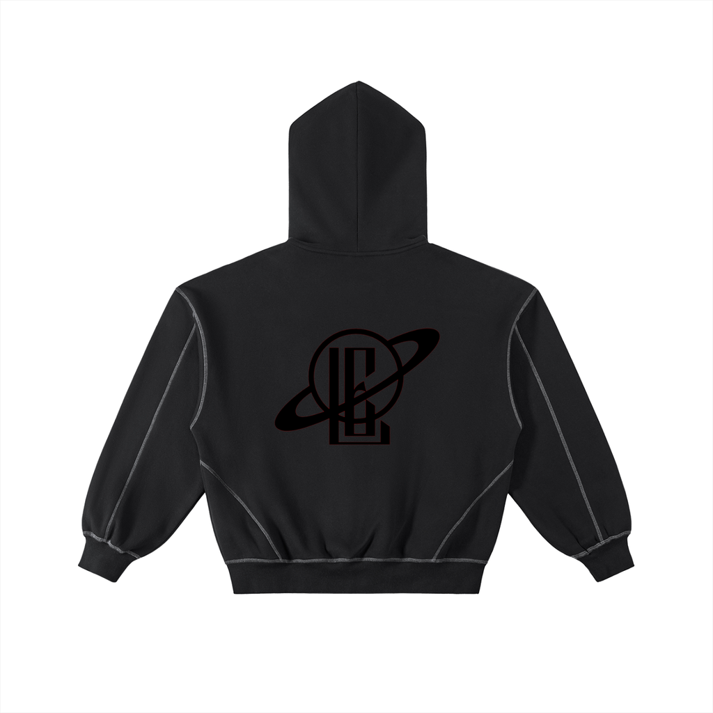 Contrast-Stitched Boxy Fleece Hoodie