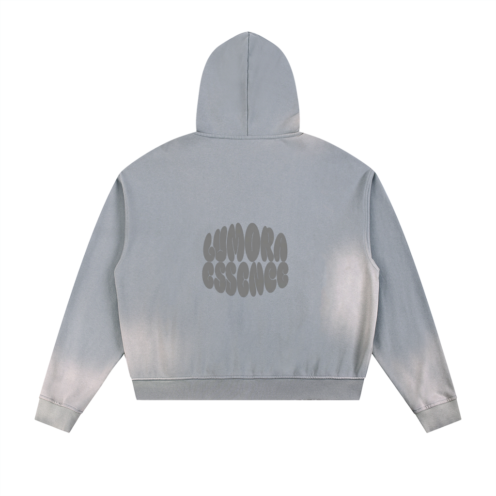 Sun Fade Frayed Raw Edge Fleece Zip Hoodie