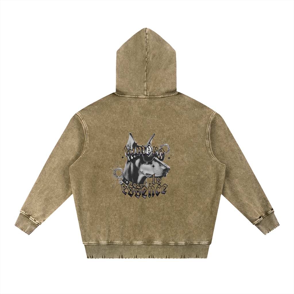 Snow Wash Hand-Frayed Heavyweight  Hoodie