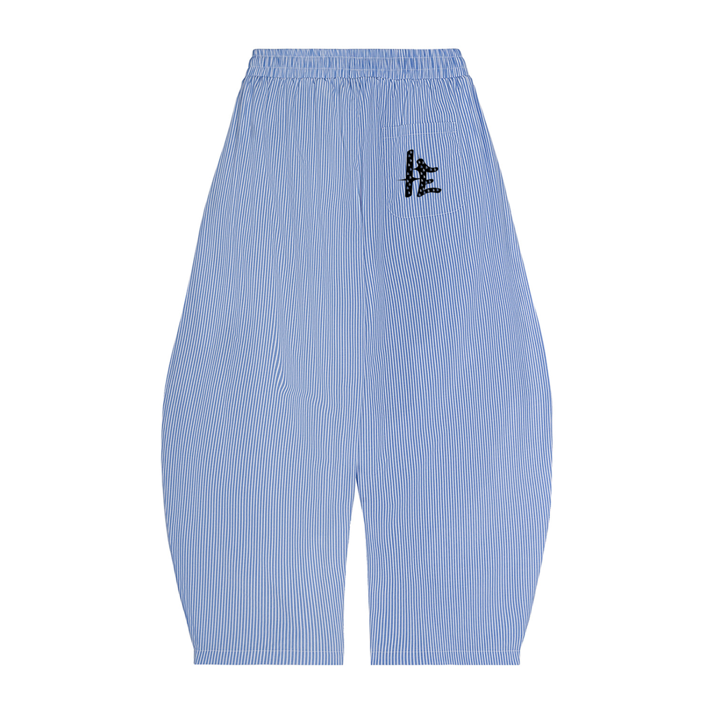 Vertical Stripe Drawstring Barrel Pants