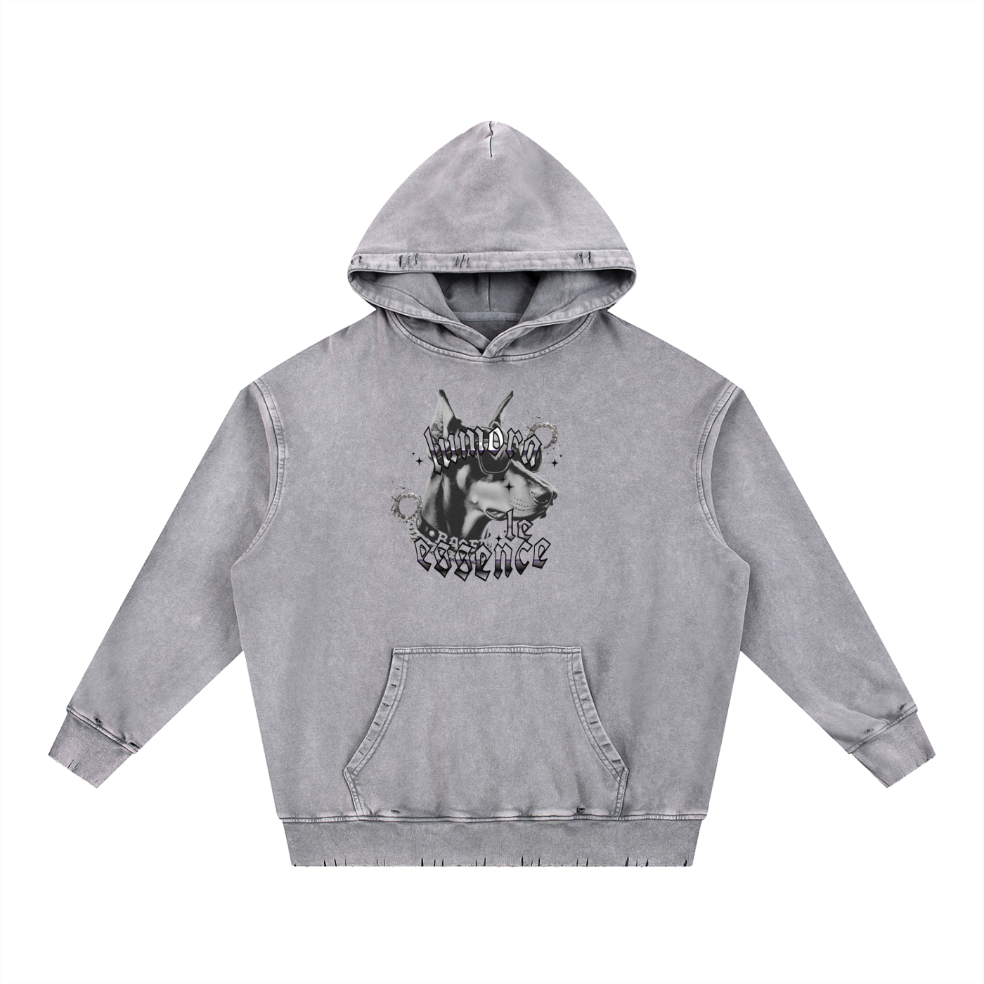 Snow Wash Hand-Frayed Heavyweight  Hoodie