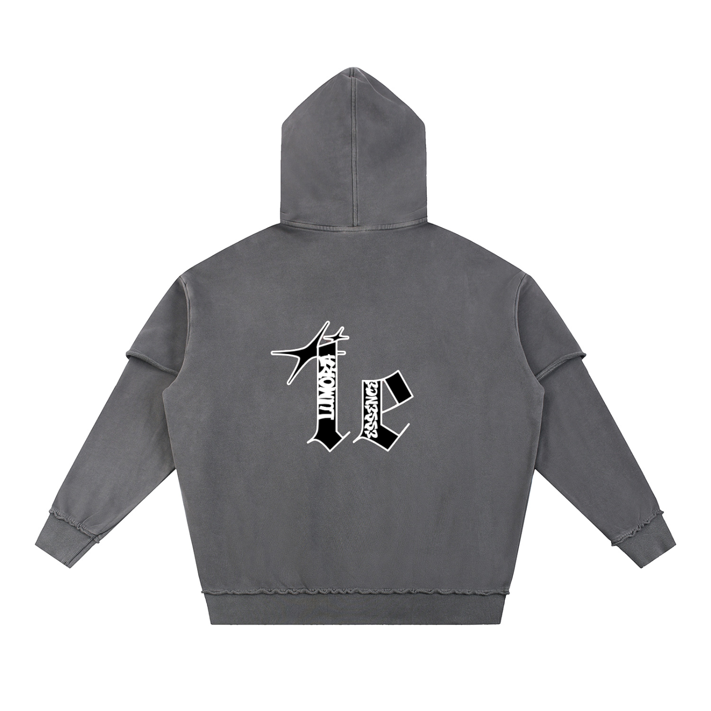 Snow Washed Raw Edge Double Layered Hoodie