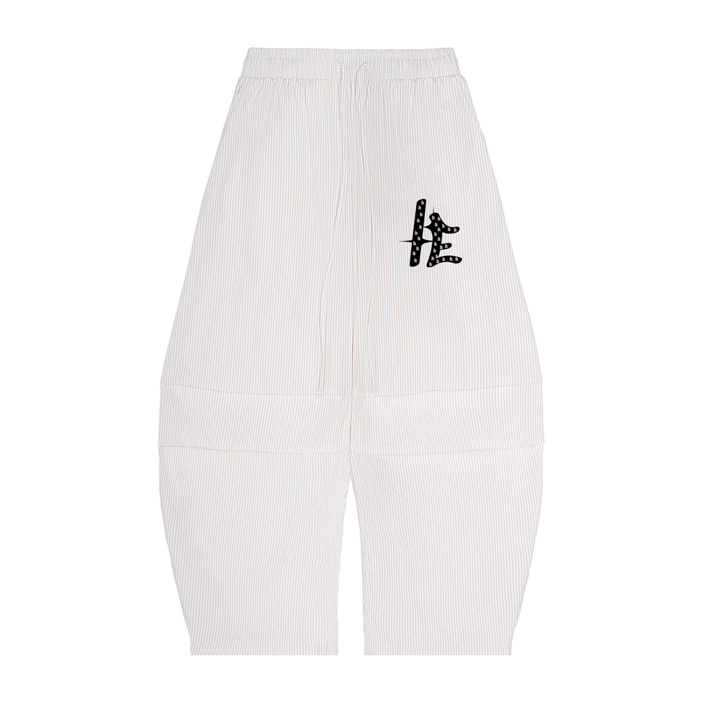 Vertical Stripe Drawstring Barrel Pants