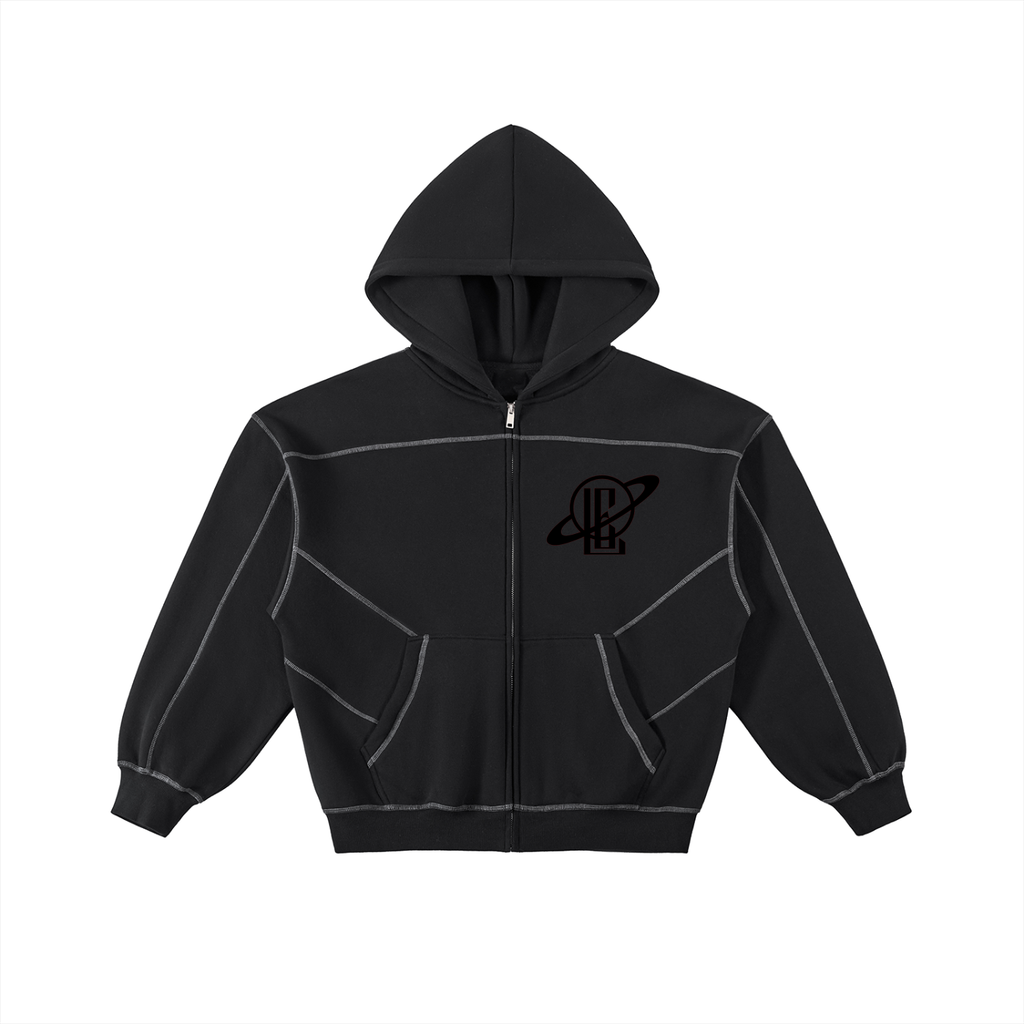 Contrast-Stitched Boxy Fleece Hoodie