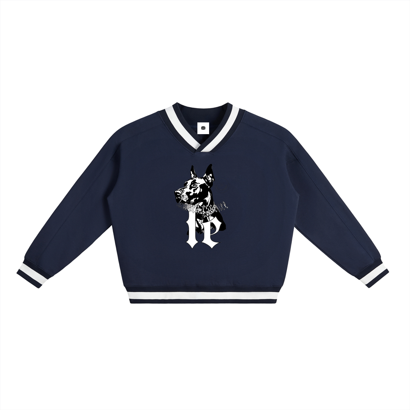 V-Neck Contrast Collar Boxy Sweatshirt