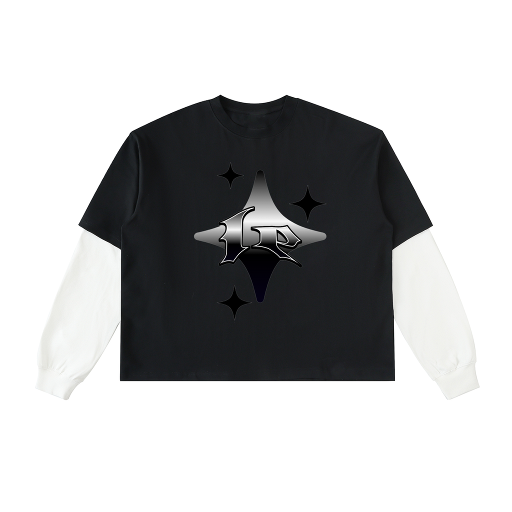 Layered Contrast Sleeve Cotton T-Shirt